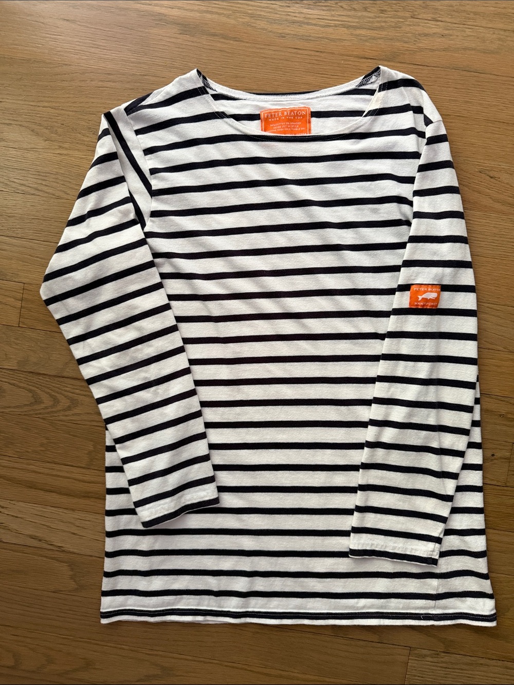 Peter Beaton Striped Sailor Tee in White with Navy  XL Nantucket  Boat Vacation